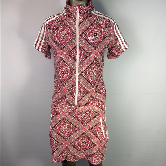 Adidas Originals Graphic Print Pink Girls Dress Front Zipper Size